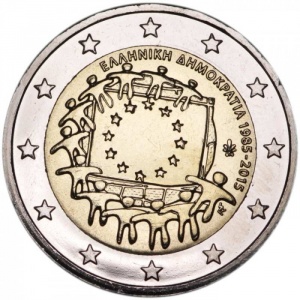 Аверс монеты Греция, 2 евро, 2015, 30 лет флагу Европейского союза