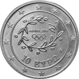 Аверс монеты Греция, 10 евро, 2004, XXVIII летние Олимпийские Игры, Афины 2004 - Тяжёлая атлетика
