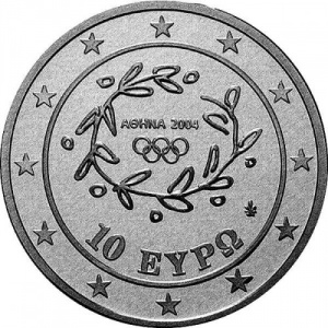 Аверс монеты Греция, 10 евро, 2004, XXVIII летние Олимпийские Игры, Афины 2004 - Борьба