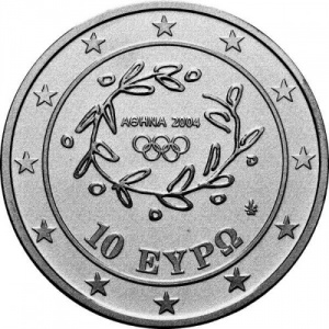 Аверс монеты Греция, 10 евро, 2004, XXVIII летние Олимпийские Игры, Афины 2004 - Футбол
