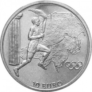 Реверс монеты Греция, 10 евро, 2004, Эстафета олимпийского огня - Азия