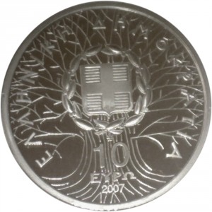 Аверс монеты Греция, 10 евро, 2007, Национальные парки Греции - Пинд /цветы/