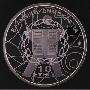 Аверс монеты Греция, 10 евро, 2011, Всемирные летние специальные Олимпийские игры, Афины 2004 - Факел