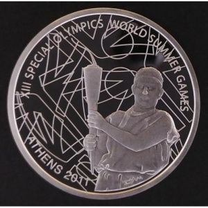 Реверс монеты Греция, 10 евро, 2011, Всемирные летние специальные Олимпийские игры, Афины 2004 - Факел