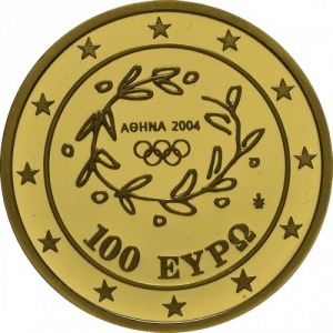 Аверс монеты Греция, 100 евро, 2004, XXVIII летние Олимпийские Игры, Афины 2004 - Олимпия