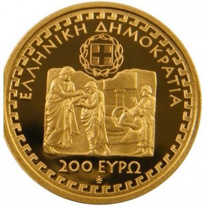 Аверс монеты Греция, 200 евро, 2013, Гиппократ