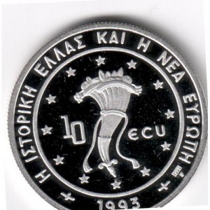Аверс монеты Греция, 10 ЭКЮ, 1993, Сова на ветке