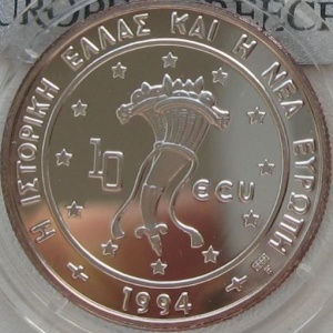 Аверс монеты Греция, 10 ЭКЮ, 1994, Дельфины