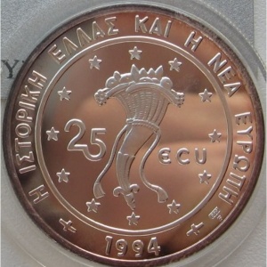 Аверс монеты Греция, 25 ЭКЮ, 1994, Дельфины