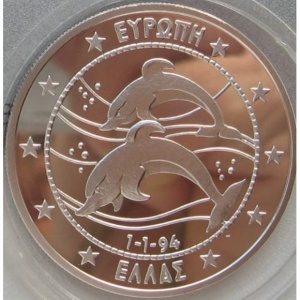Реверс монеты Греция, 25 ЭКЮ, 1994, Дельфины