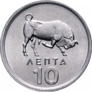 Реверс монеты Греция, 10 лепт, 1976-1978