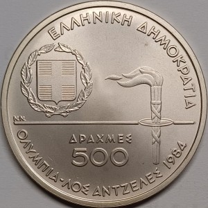 Аверс монеты Греция, 500 драхм, 1984, XXIII летние Олимпийские Игры, Лос-Анджелес 1984