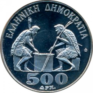 Аверс монеты Греция, 500 драхм, 1988, XXVIII шахматная Олимпиада в Салониках