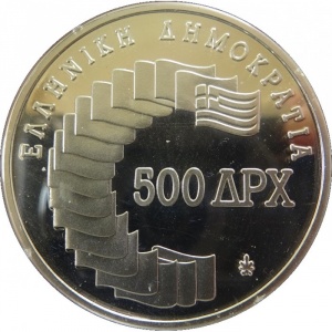 Аверс монеты Греция, 500 драхм, 1991, XI Средиземноморские игры