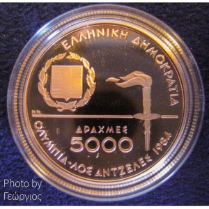 Аверс монеты Греция, 5000 драхм, 1984, XXIII летние Олимпийские игры, Лос-Анджелес 1984