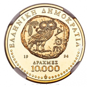 Аверс монеты Греция, 10.000 драхм, 1994, 100 лет волейболу