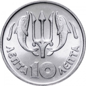 Реверс монеты Греция, 10 лепт, 1973