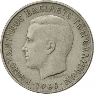 Аверс монеты Греция, 2 драхмы, 1966-1970