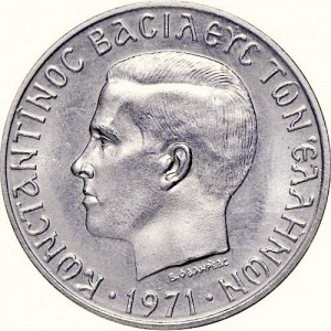 Аверс монеты Греция, 10 драхм, 1971-1973