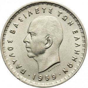 Аверс монеты Греция, 10 драхм, 1959-1965