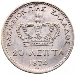 Реверс монеты Греция, 20 лепт, 1874-1883