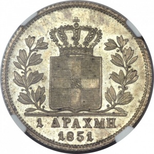 Реверс монеты Греция, 1 драхма, 1851
