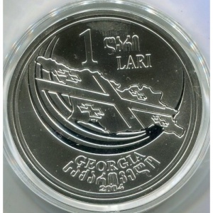 Аверс монеты Грузия, 1 лари, 2004, Чемпионат мира по футболу 2006, Германия