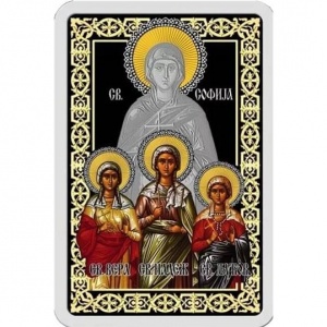 Реверс монеты Северная Македония, 100 денаров, 2014, Вера, Надежда, Любовь и мать их София