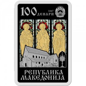 Аверс монеты Северная Македония, 100 денаров, 2018, Вера, Надежда, Любовь и мать их София
