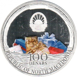 Аверс монеты Северная Македония, 100 денаров, 2019, С днем рождения