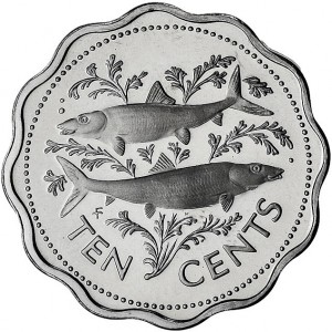 Реверс монеты Багамы, 10 центов, 1974-2005