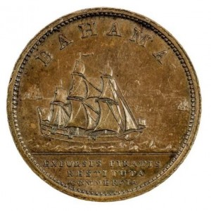 Реверс монеты Багамы, 1 пенни, 1806, Позолоченная медь