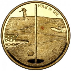 Реверс монеты Багамы, 20 долларов, 1994, Гольф - Hole in One