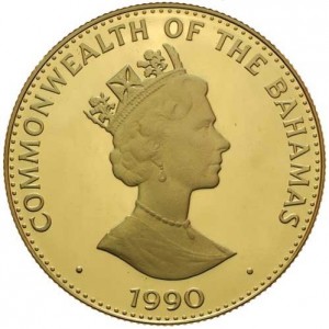 Аверс монеты Багамы, 250 долларов, 1990, Открытие Нового Света