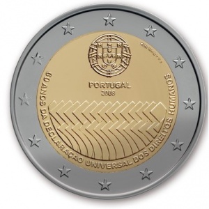 Аверс монеты Португалия, 2 евро, 2008, 60 лет Всеобщей Декларации Прав Человека
