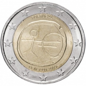 Аверс монеты Португалия, 2 евро, 2009, 10 лет монетарной политики ЕС (EMU) и введения евро