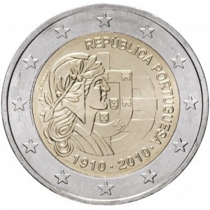 Аверс монеты Португалия, 2 евро, 2010, 100 лет Португальской Республике