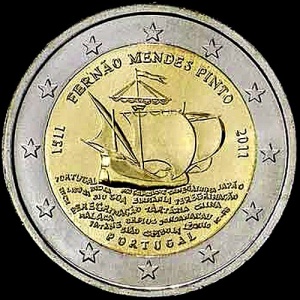 Аверс монеты Португалия, 2 евро, 2011, 500 лет со дня рождения Фернана Мендеса Пинто
