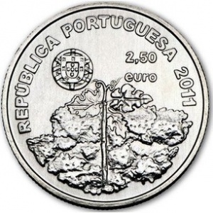Аверс монеты Португалия, 2½ евро, 2011, ЮНЕСКО — Ландшафт и культура виноделия острова Пику
