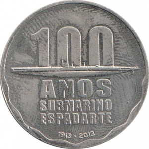 Реверс монеты Португалия, 2½ евро, 2013, 100 лет подводной лодке "Рыба-меч"