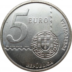 Аверс монеты Португалия, 5 евро, 2003, 150 лет первой почтовой марке Португалии