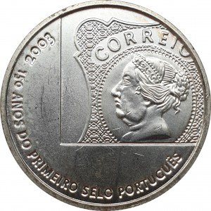 Реверс монеты Португалия, 5 евро, 2003, 150 лет первой почтовой марке Португалии