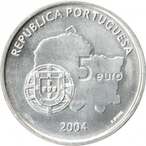 Аверс монеты Португалия, 5 евро, 2004, ЮНЕСКО - Исторический центр города Эвора