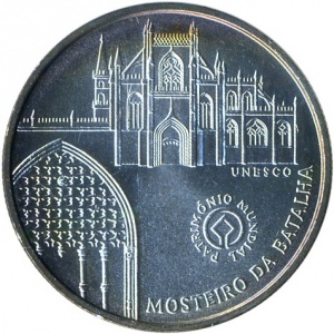 Реверс монеты Португалия, 5 евро, 2005, ЮНЕСКО - Монастырь Баталья