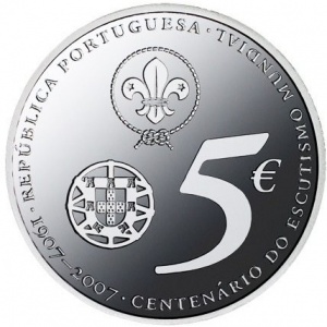 Аверс монеты Португалия, 5 евро, 2007, 100 лет скаутскому движению