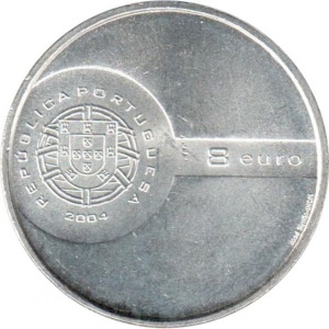 Аверс монеты Португалия, 8 евро, 2004, Эффектность футбола - Удар