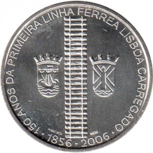 Реверс монеты Португалия, 8 евро, 2006, 150 лет первой железной дороге в Португалии