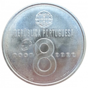 Аверс монеты Португалия, 8 евро, 2007, Ранние летательные аппараты - Passarola Бартоломеу де Гусмана