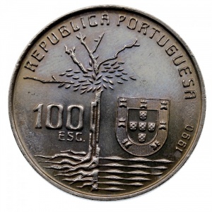 Аверс монеты Португалия, 100 эскудо, 1990, 100 лет со дня смерти Камилу Каштелу Бранку