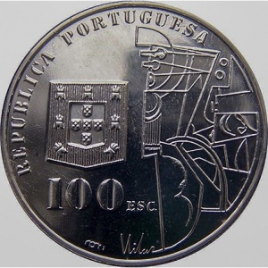 Аверс монеты Португалия, 100 эскудо, 1987, 100 лет со дня рождения Амадеу ди Соза-Кардозу